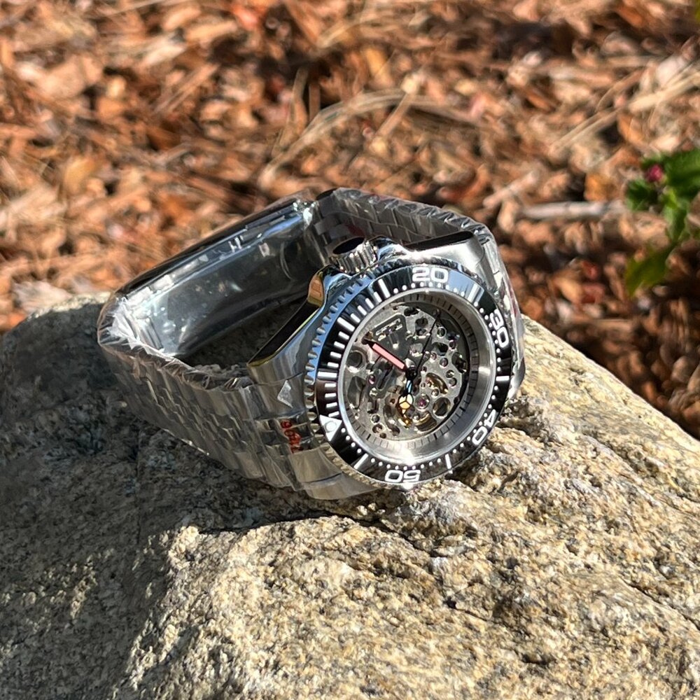 Custom Made Watch DIY With NH70 Automatic Movement Silver Case Black/wh Jubilee - Picture 7 of 9